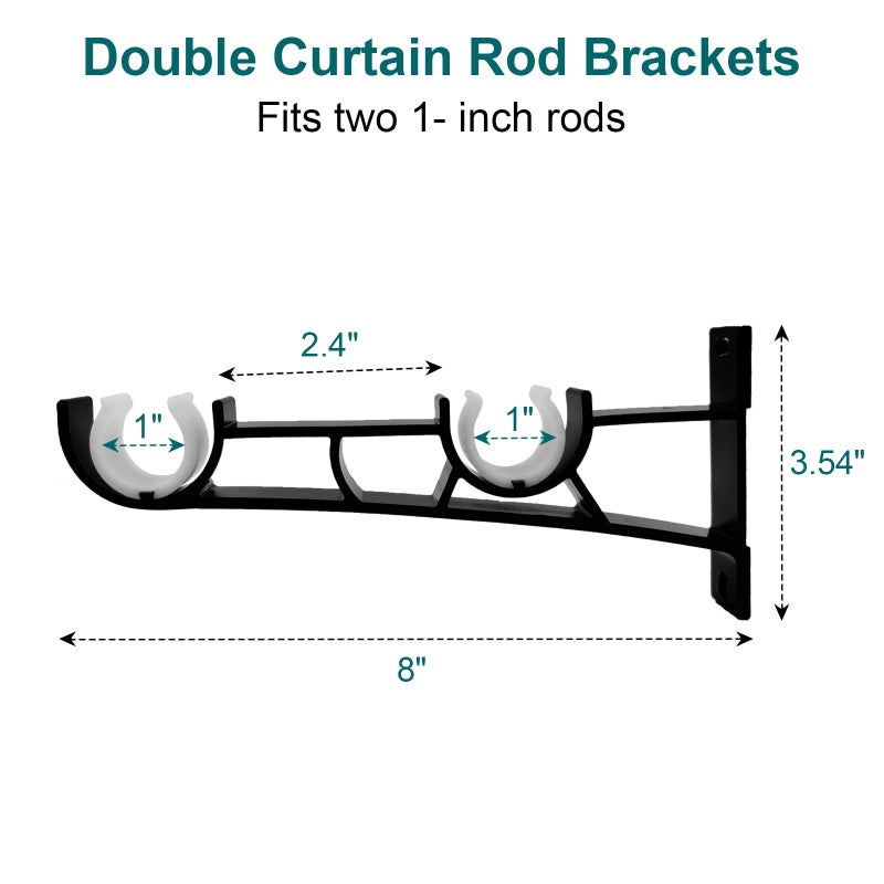 Gudui Curtain Rod Bracket, Double Curtain Rod Brackets, Heavy Duty Curtain Rod Hooks Holders for 1 Inch Diameter Rod, Double Curtain Brackets Rod Hangers Support, 3 Pack Black - Image 2